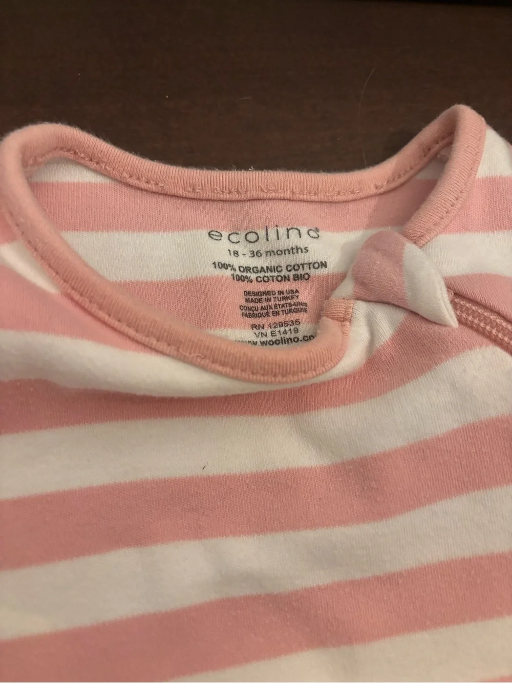 Woolino Ecolino Pink & White Striped Sleeveless Baby Sleep Sack 100% cotton